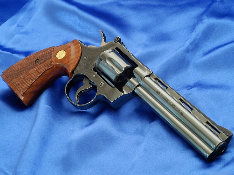 Colt Python Revolver — Blue, Neutral, Photograph, Wooden Grip