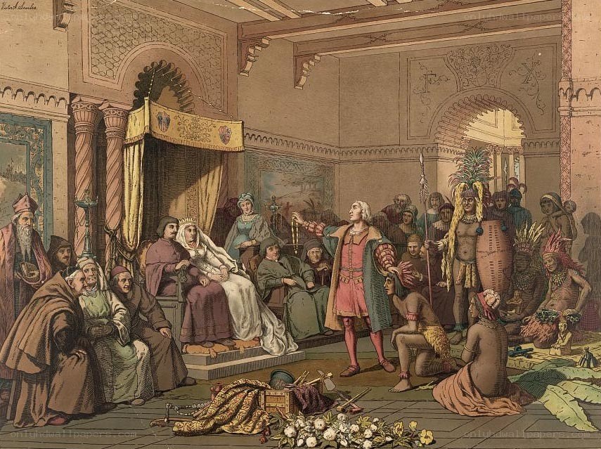Columbus presenting gifts to royalty