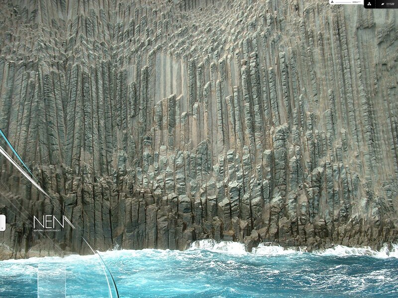Columnar Basalt Cliffs — Blue, Dramatic, Photograph