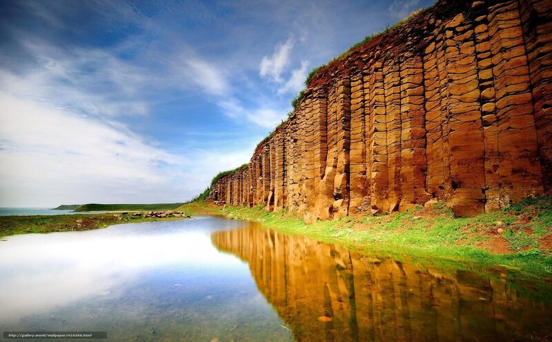 Columnar Basalt Cliffs by the Sea