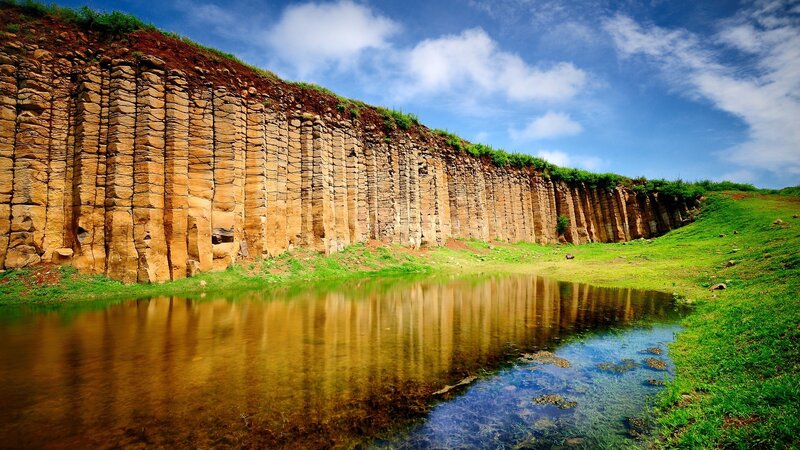 Columnar Basalt Formation — Blue, Serene, Afternoon, Photograph