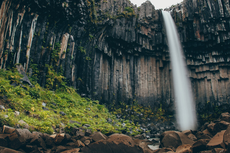 Columnar Basalt Waterfall — Green, Dramatic