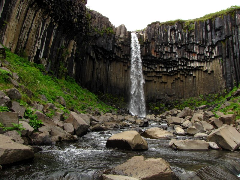 Columnar Basalt Waterfall — Green, Natural, Photograph