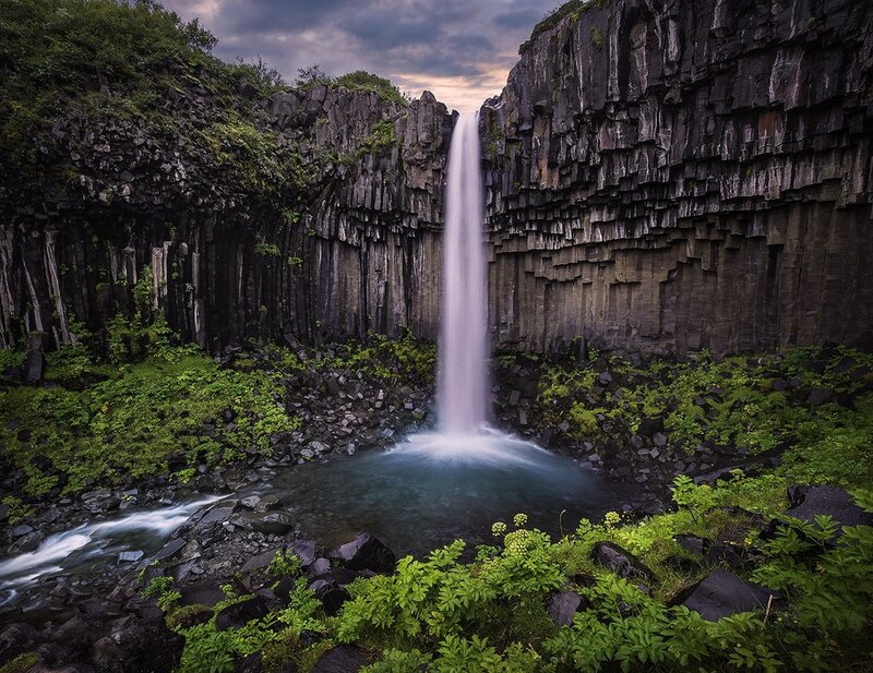 Columnar Basalt Waterfall — Green
