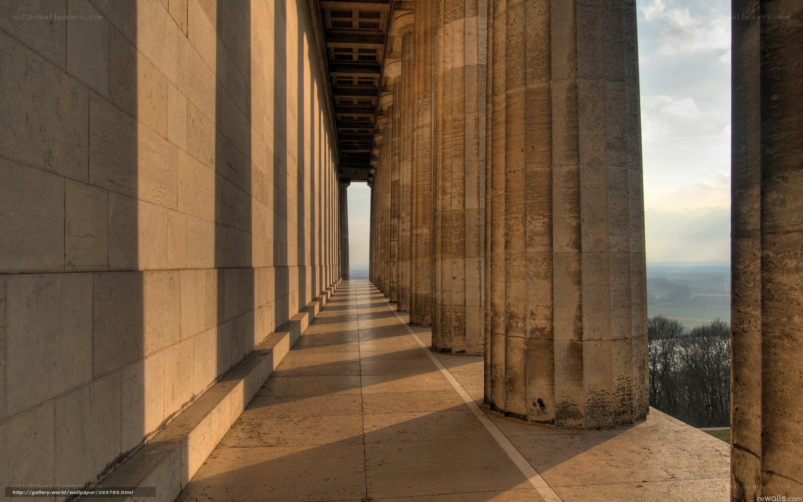 Columned walkway with scenic view
