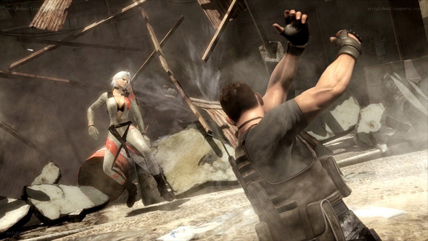 combat scene in ruined building