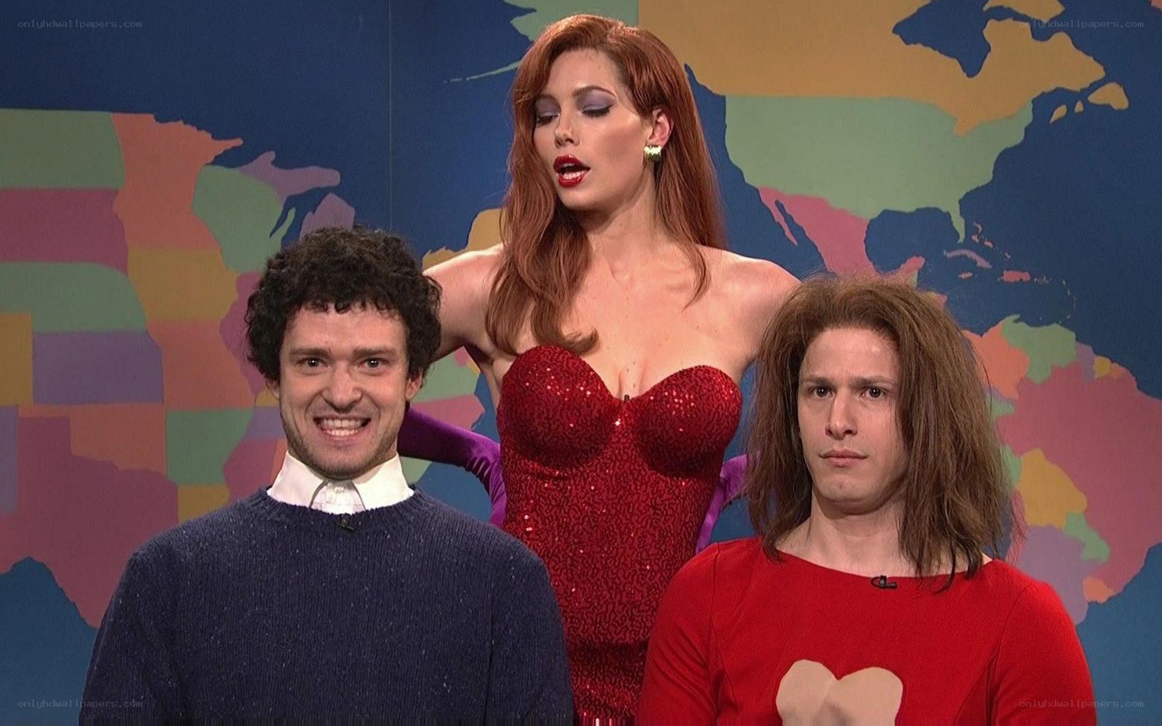 Comedians on talk show set