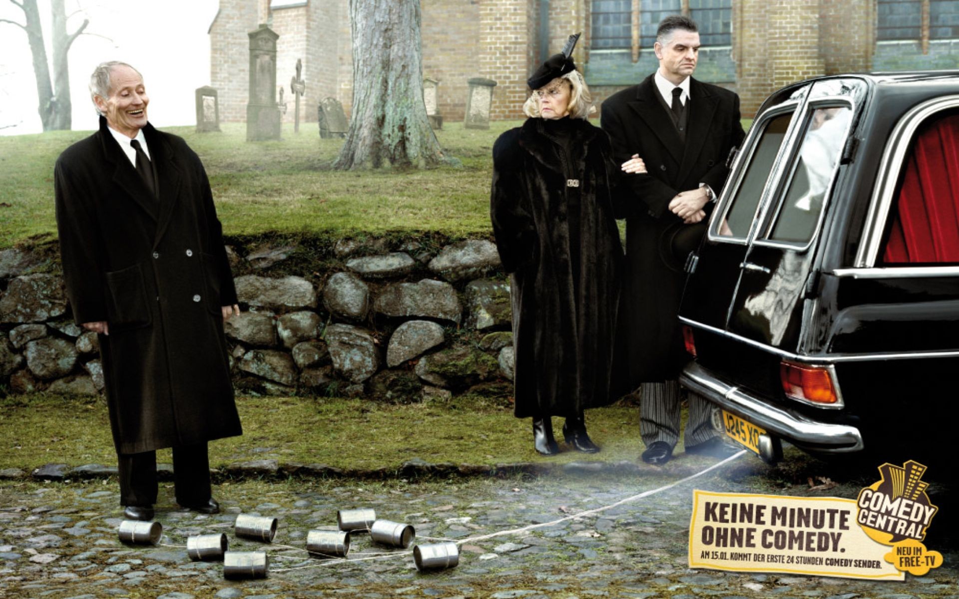 Comedy Central ad with funeral scene