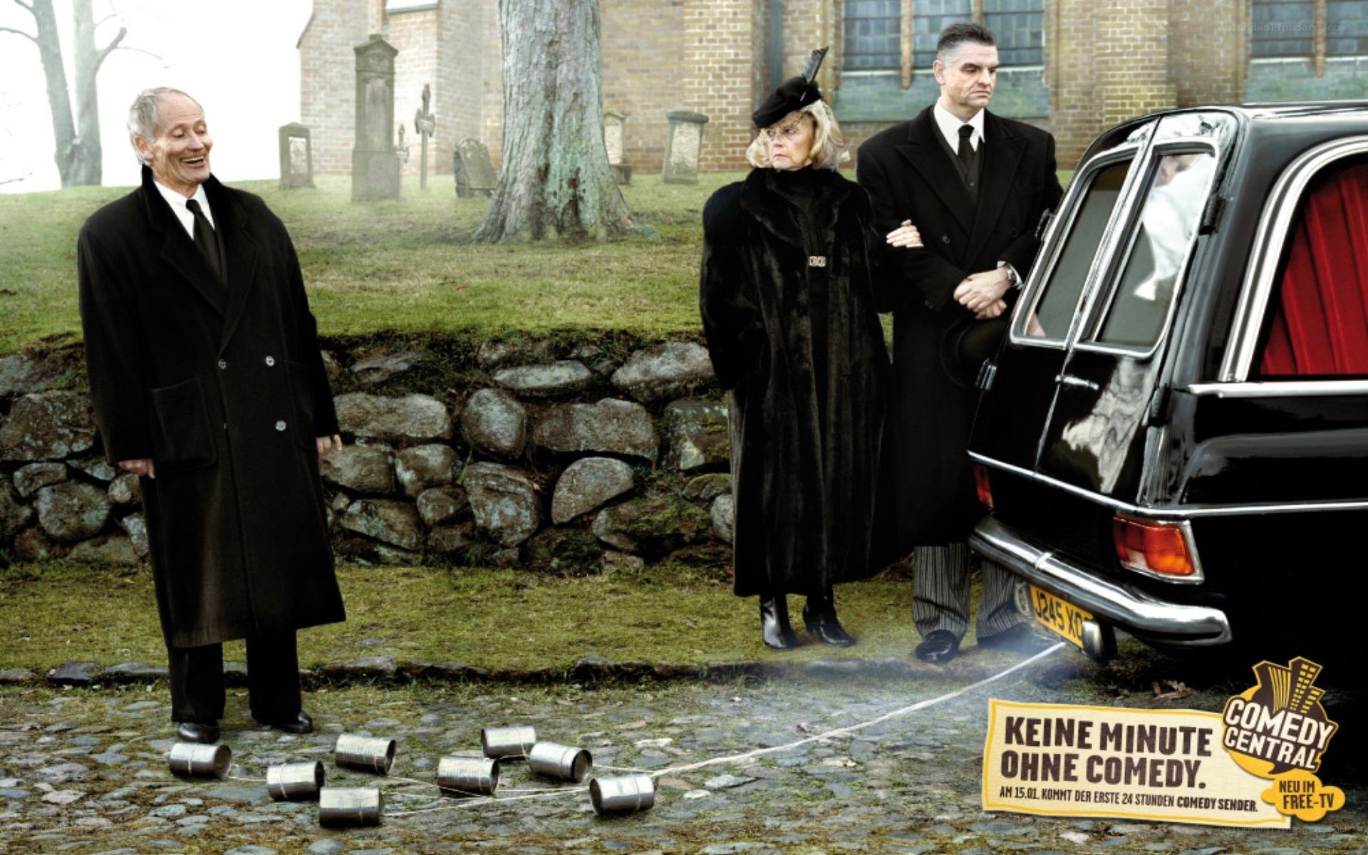 Comedy Central ad with funeral scene
