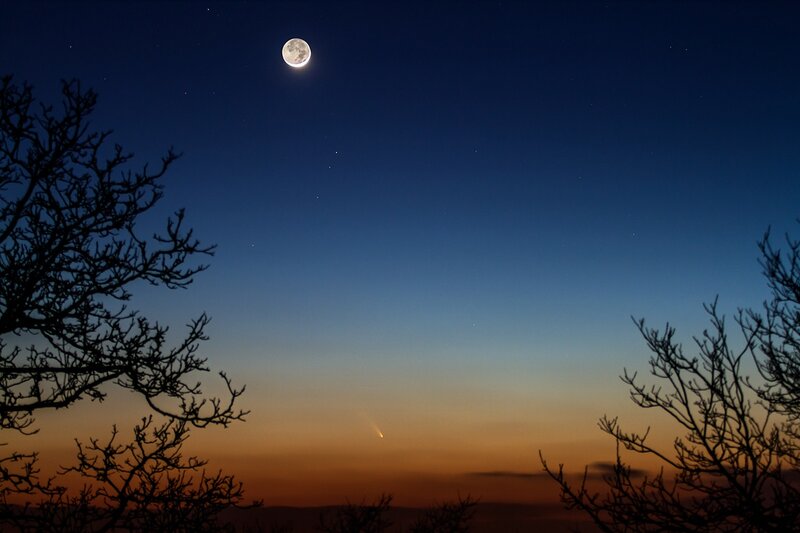 Comet and Moon in Night Sky