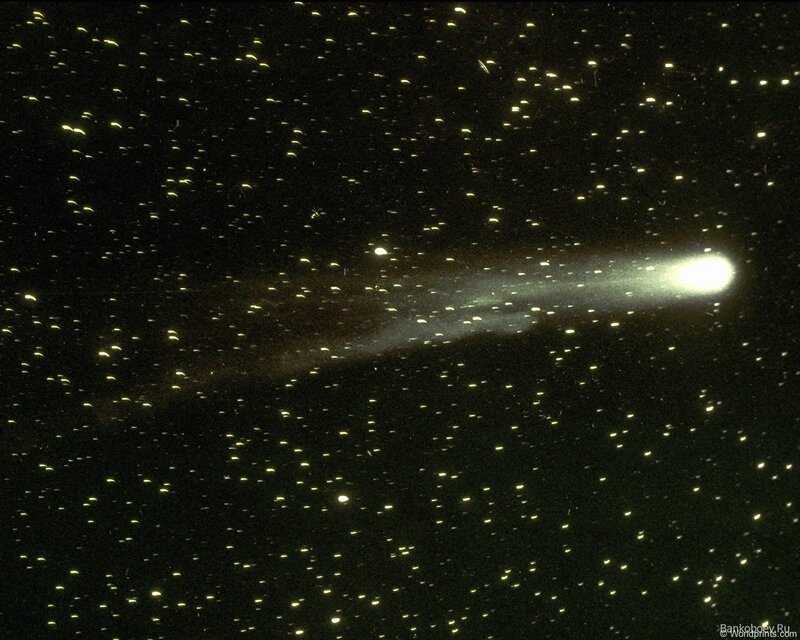 Comet in Night Sky — Black, Dramatic, Photograph