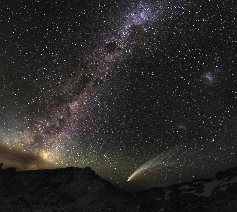 Comet in Night Sky — Black, Serene, Photograph