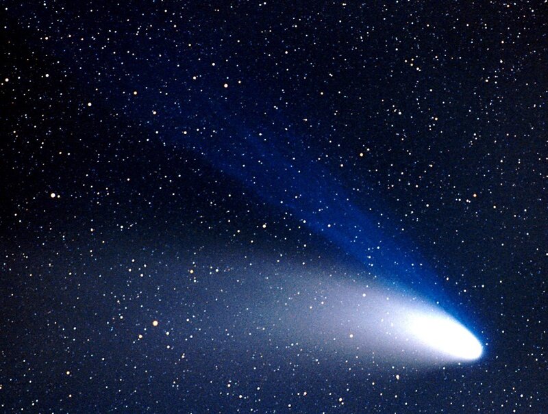 Comet in Space — Blue, Dramatic, Night, Photograph, Stars, White