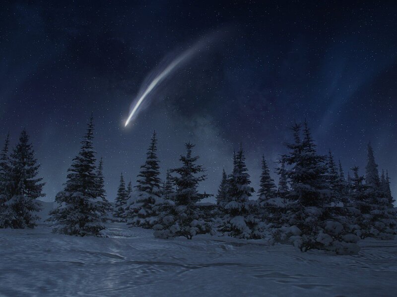Comet over Snowy Trees