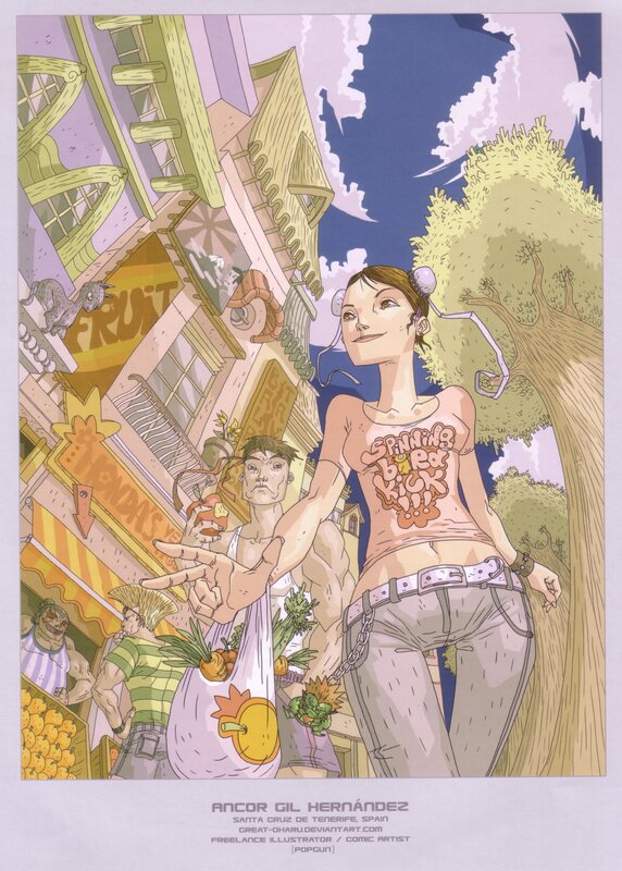 Comic art of a market scene