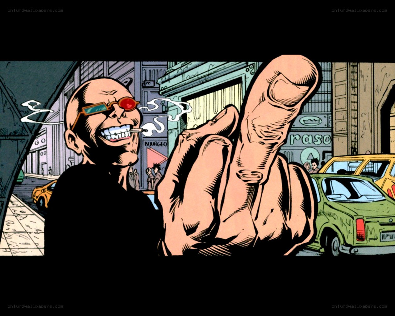 comic book character with cigarette