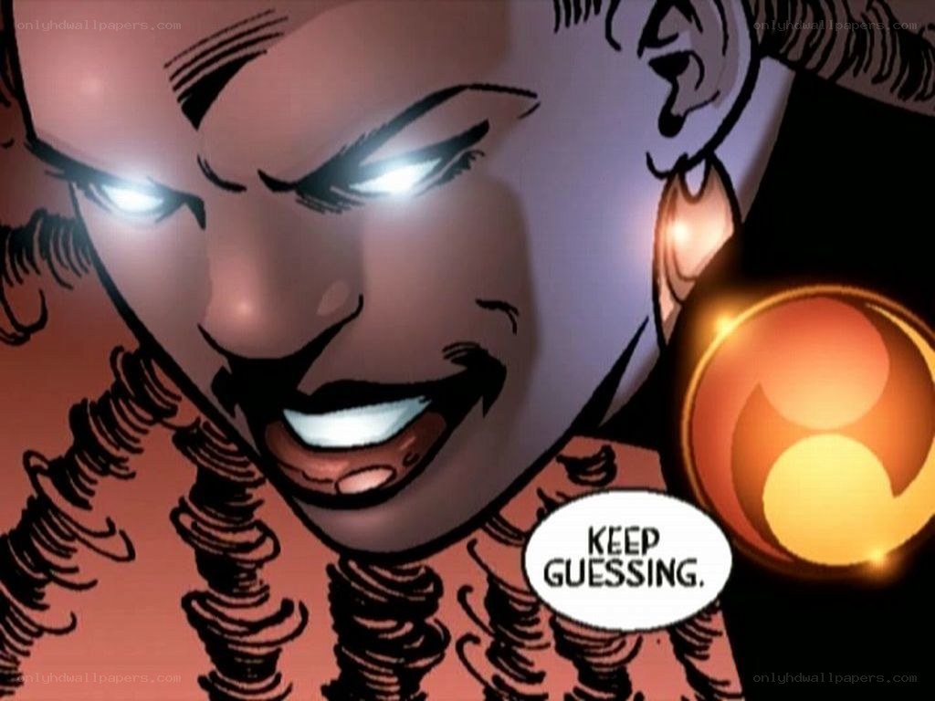 comic book character with glowing eyes