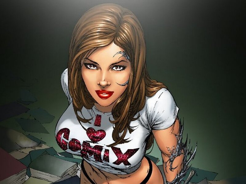 Comic book character with I Love Comix shirt
