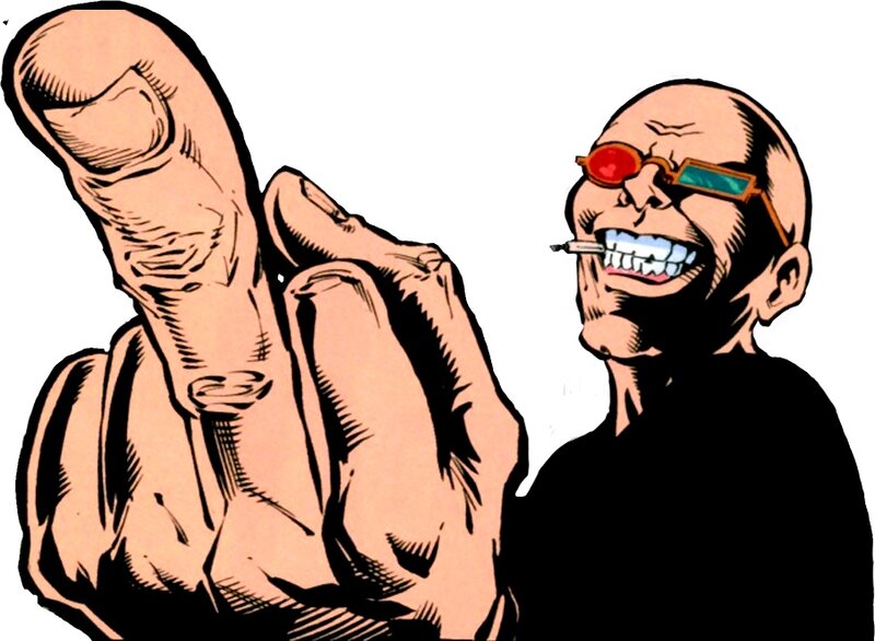 comic book character with middle finger