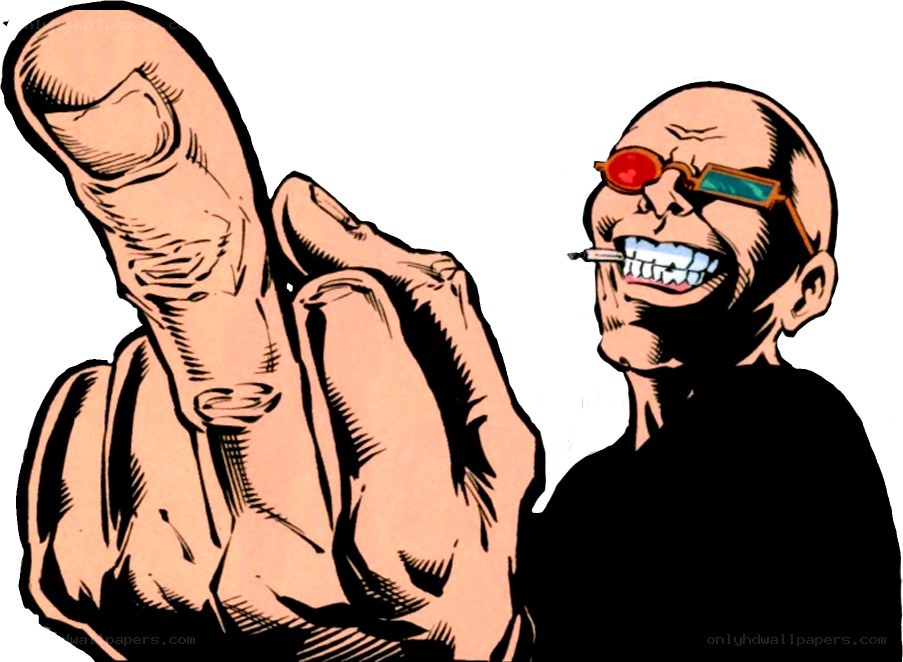 comic book character with middle finger