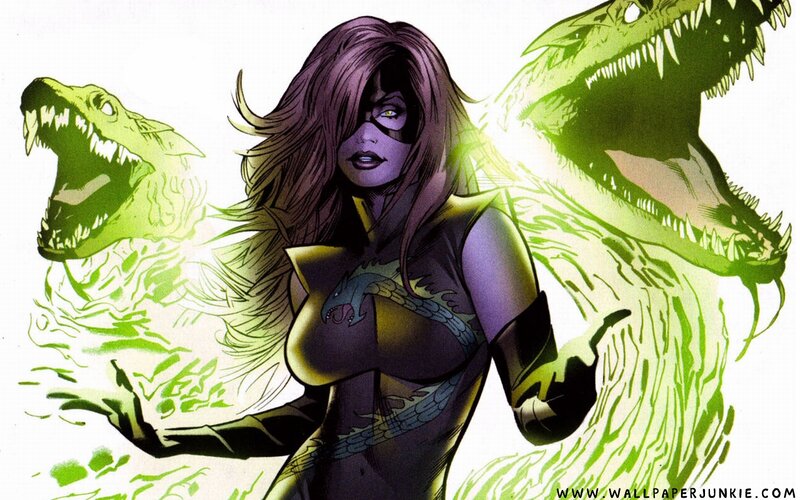 comic book character with reptilian creatures