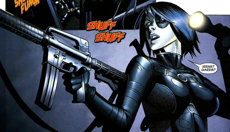 comic book character with rifle