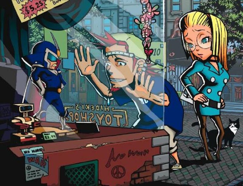 Comic book store window display