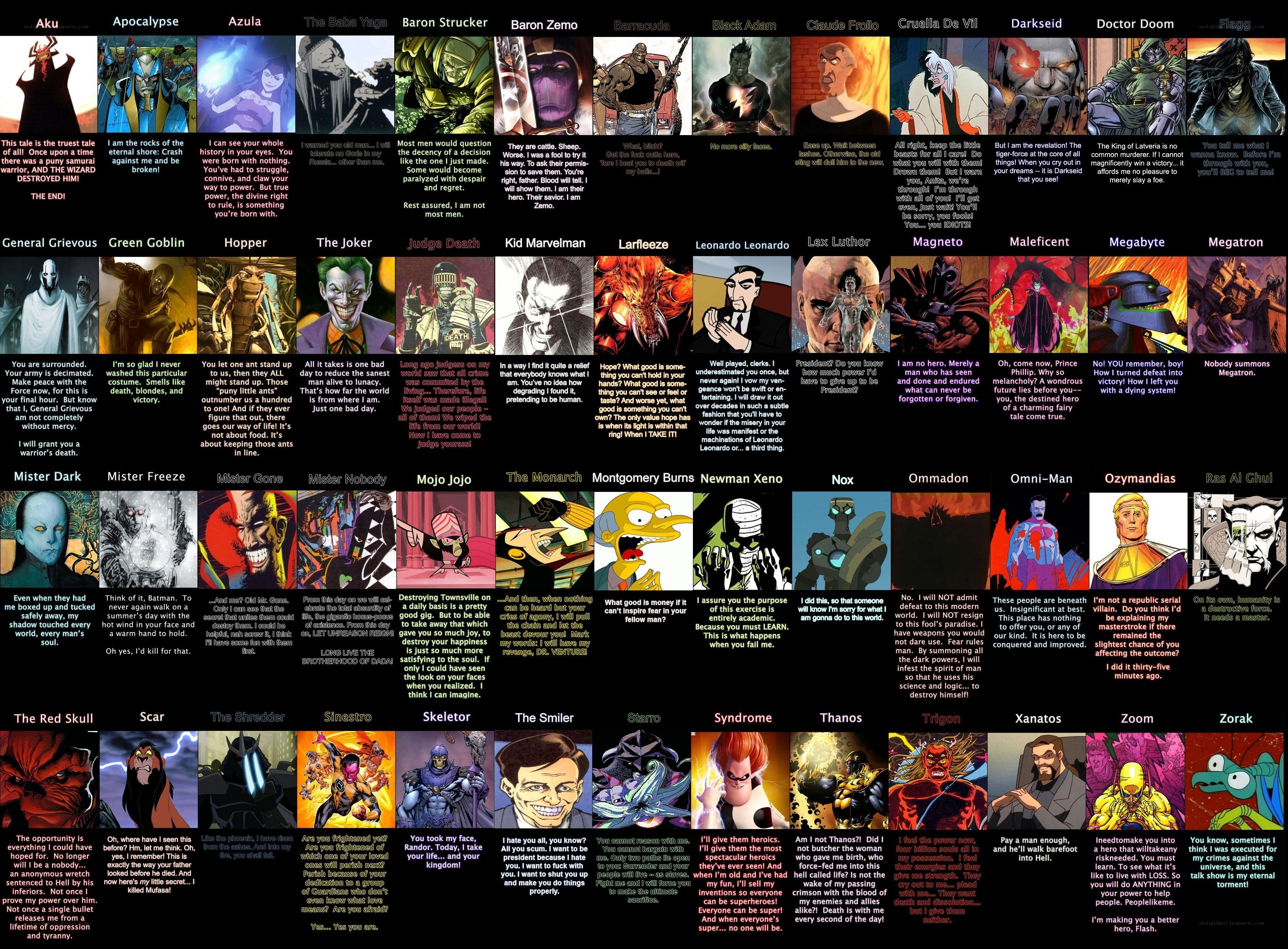 Comic character quotes collage