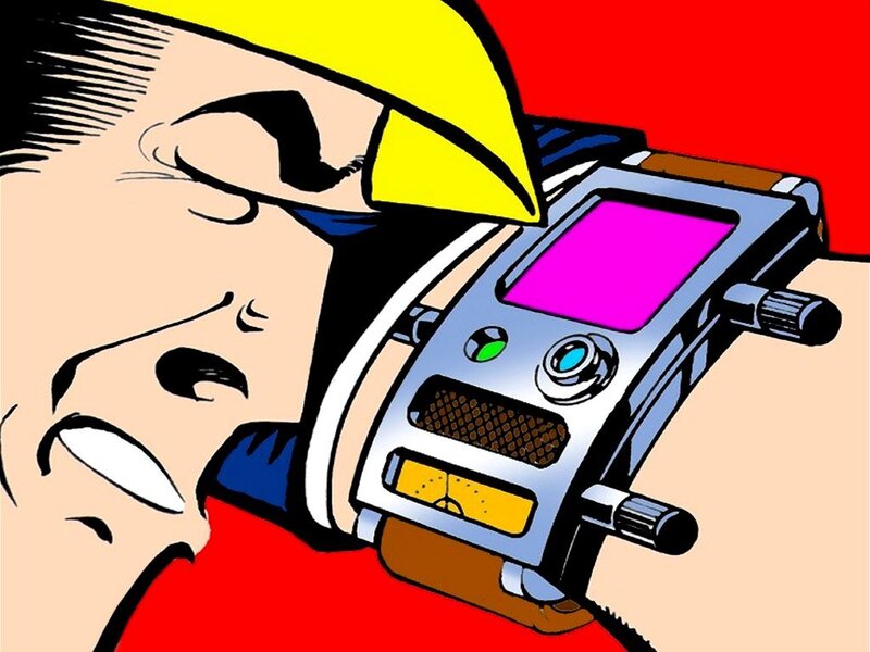 comic character with device