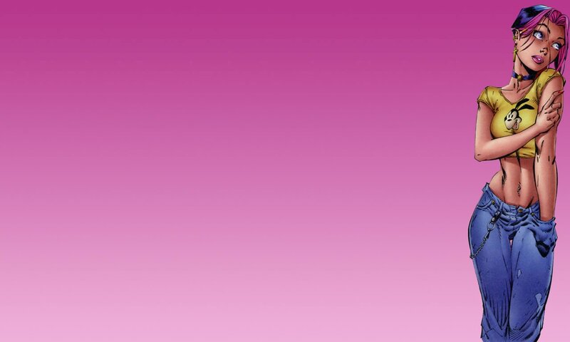 comic character with pink hair
