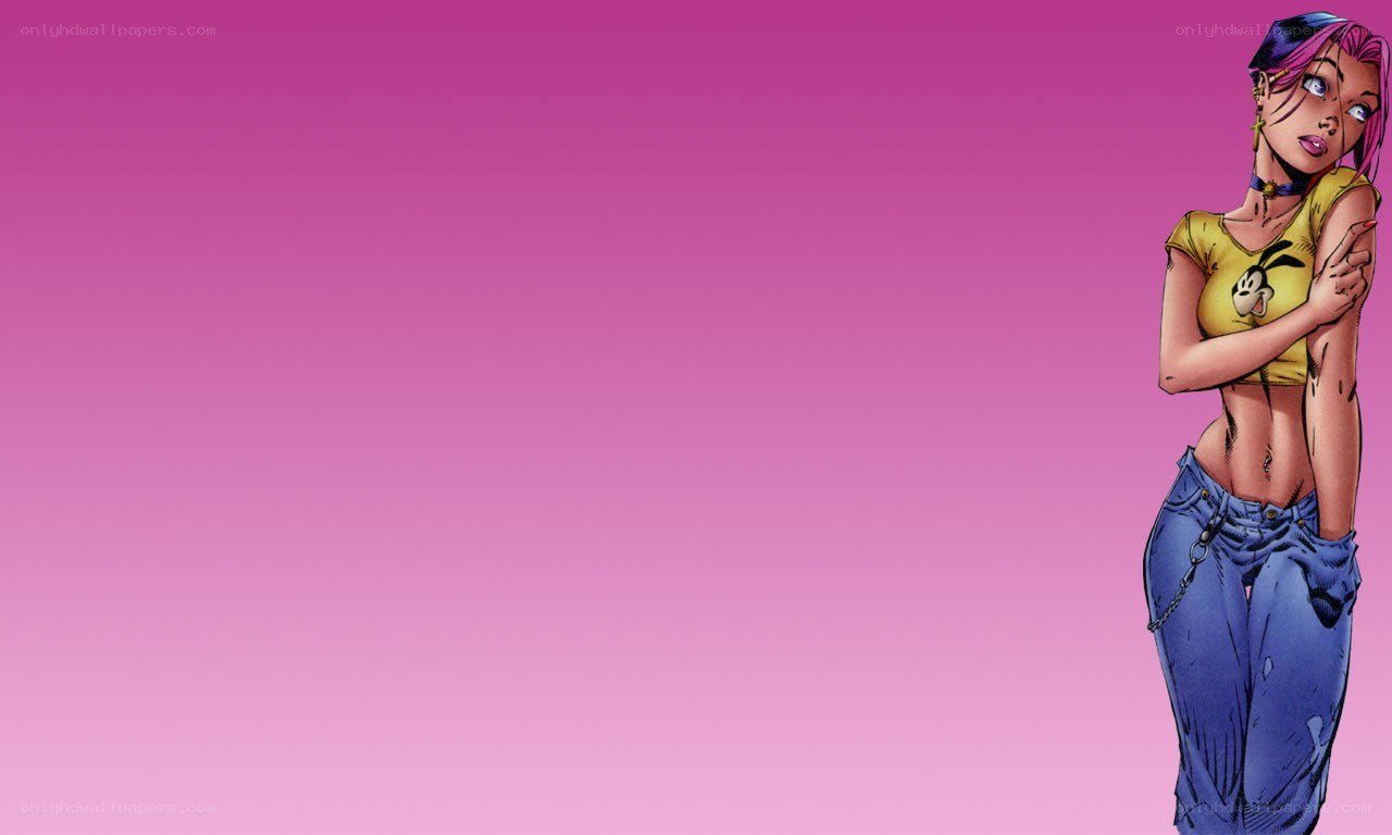 comic character with pink hair
