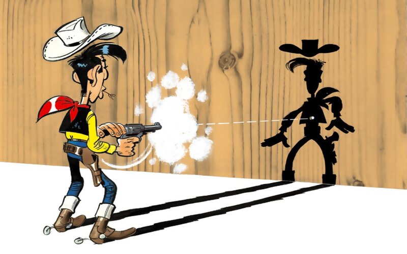 Comic cowboy shooting shadow