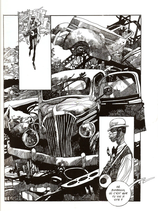 comic page with car wreckage