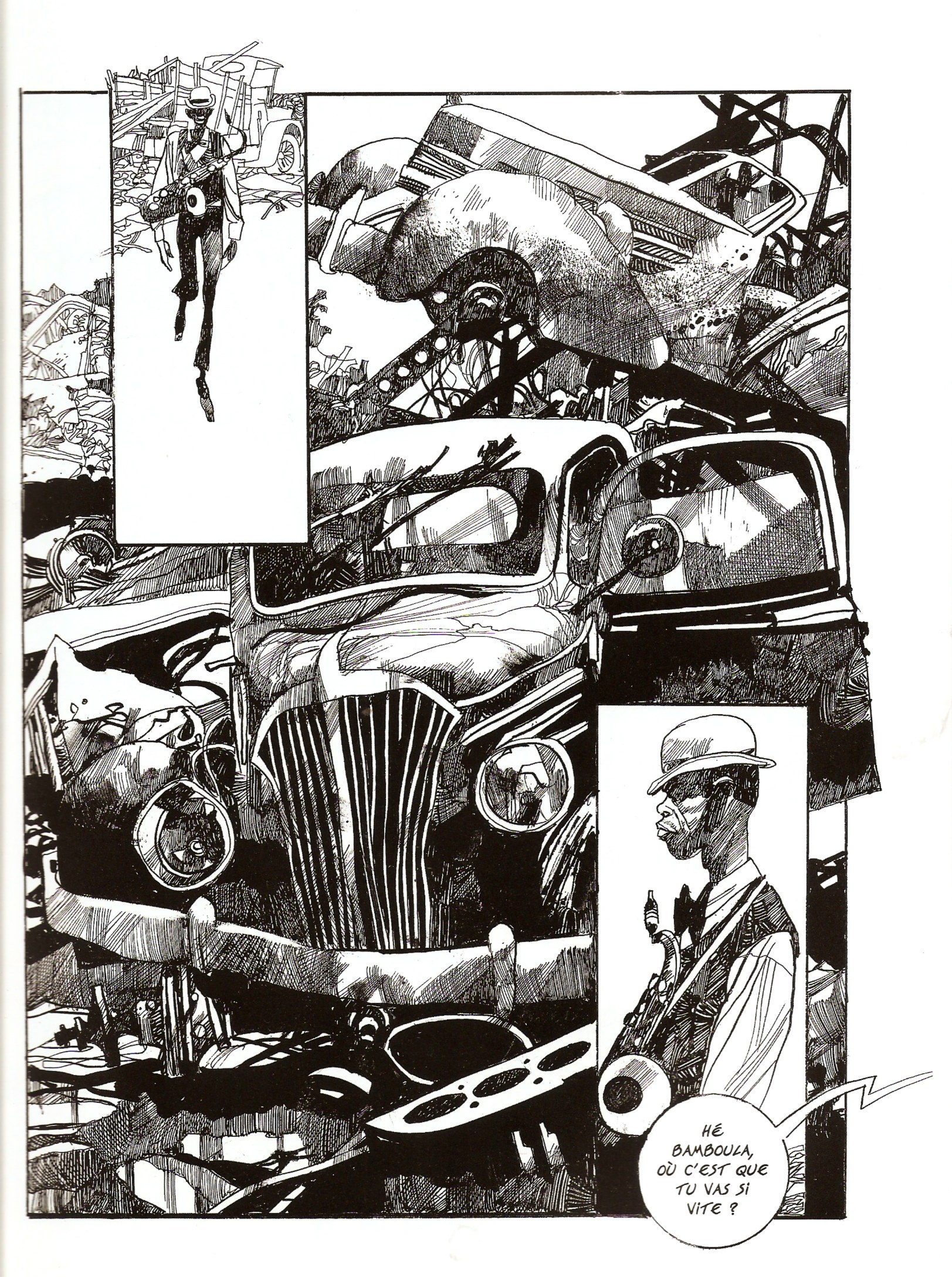 comic page with car wreckage