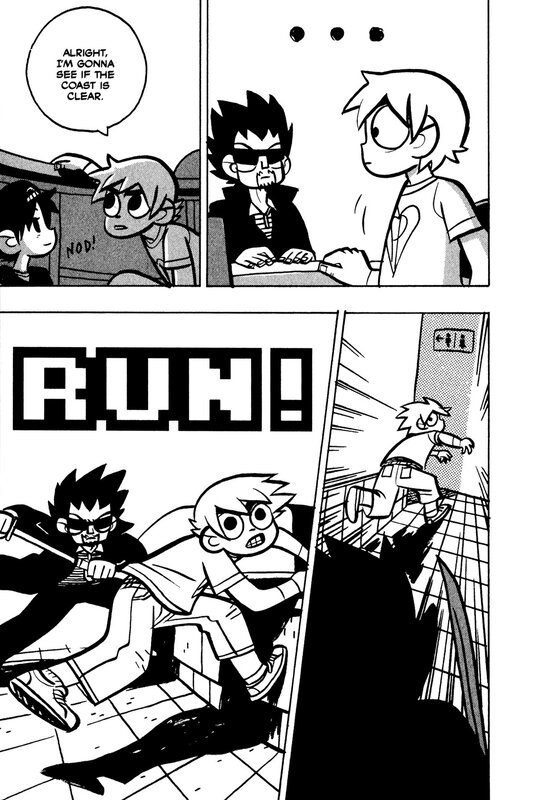 comic panel with characters running