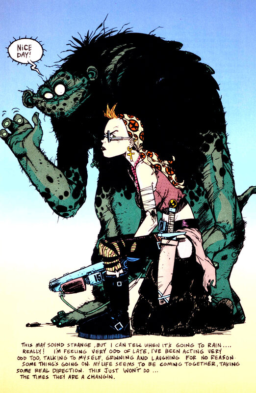Comic panel with monster and girl