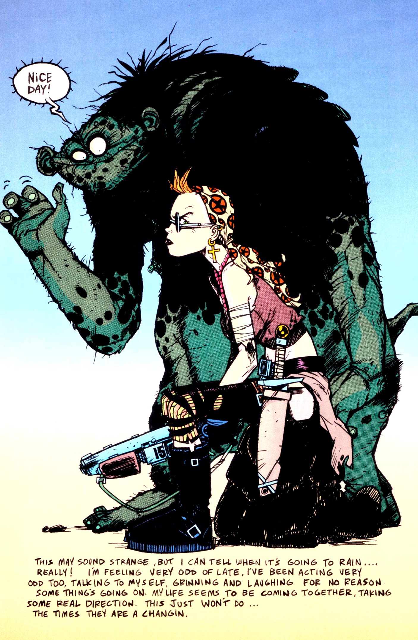 Comic panel with monster and girl