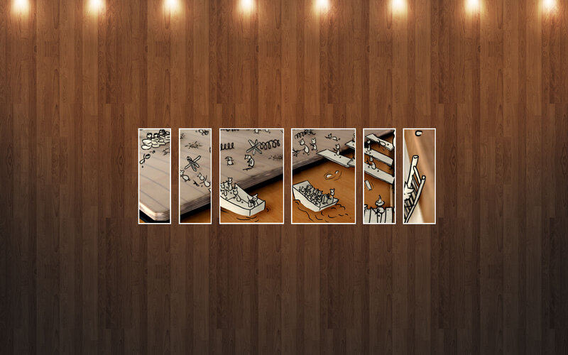comic strip panels on wood