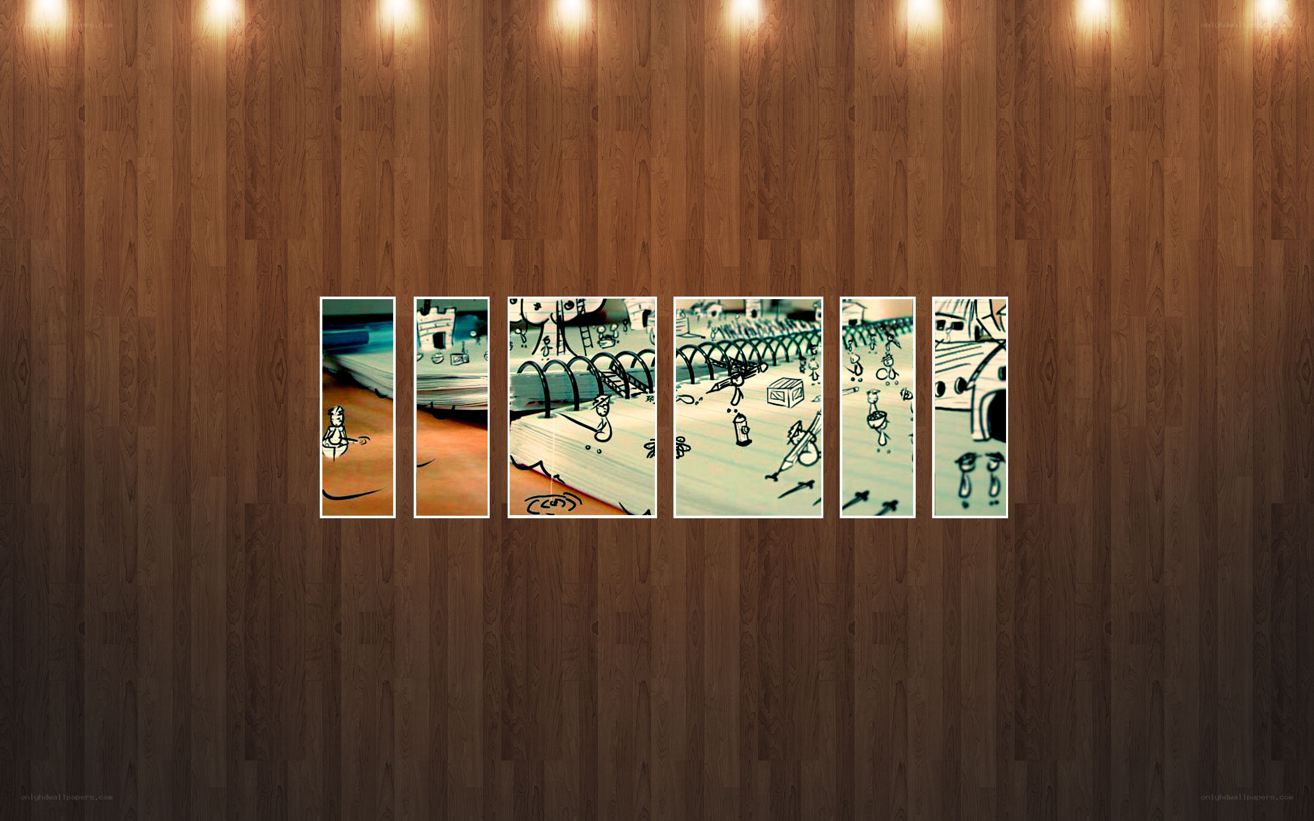 comic strip panels on wood