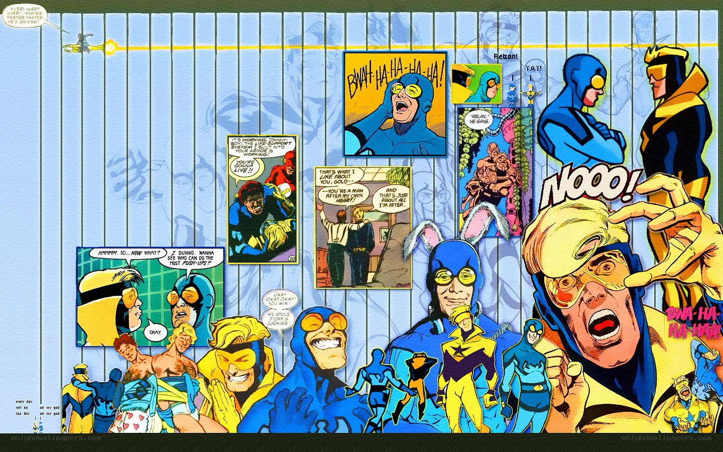 Comics collage of superhero characters