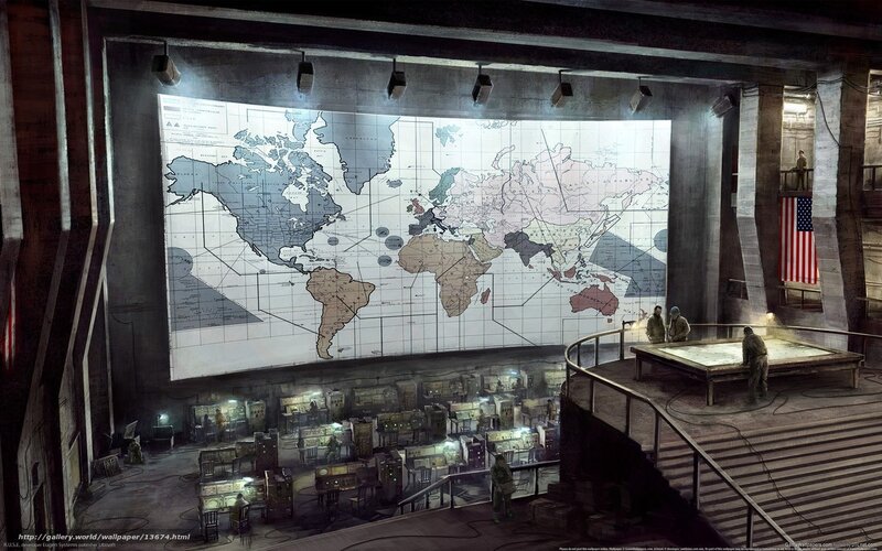 command center with world map
