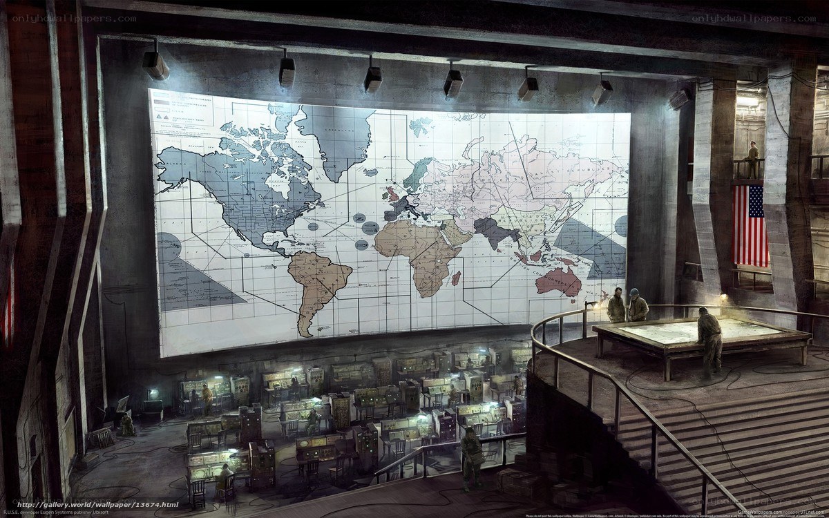 command center with world map