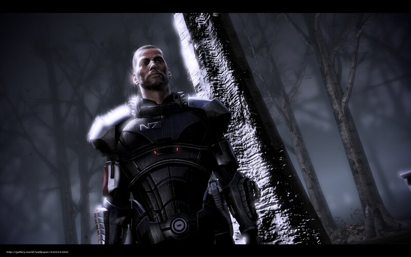 Commander Shepard in a forest