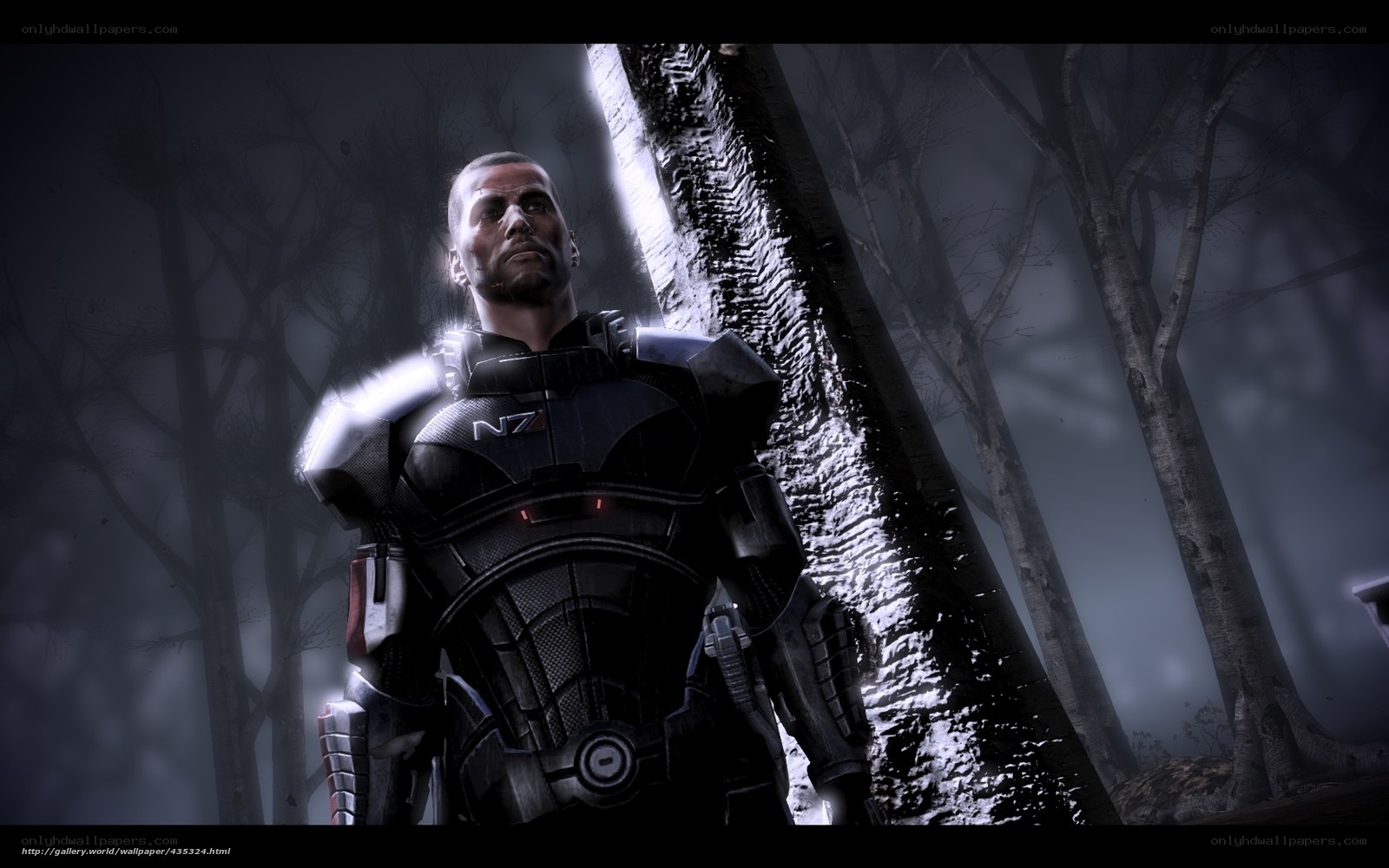 Commander Shepard in a forest