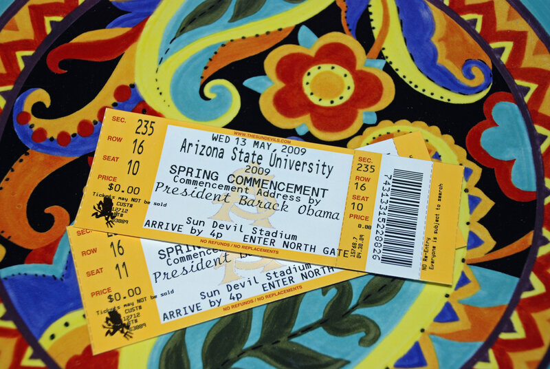 Commencement tickets on patterned surface