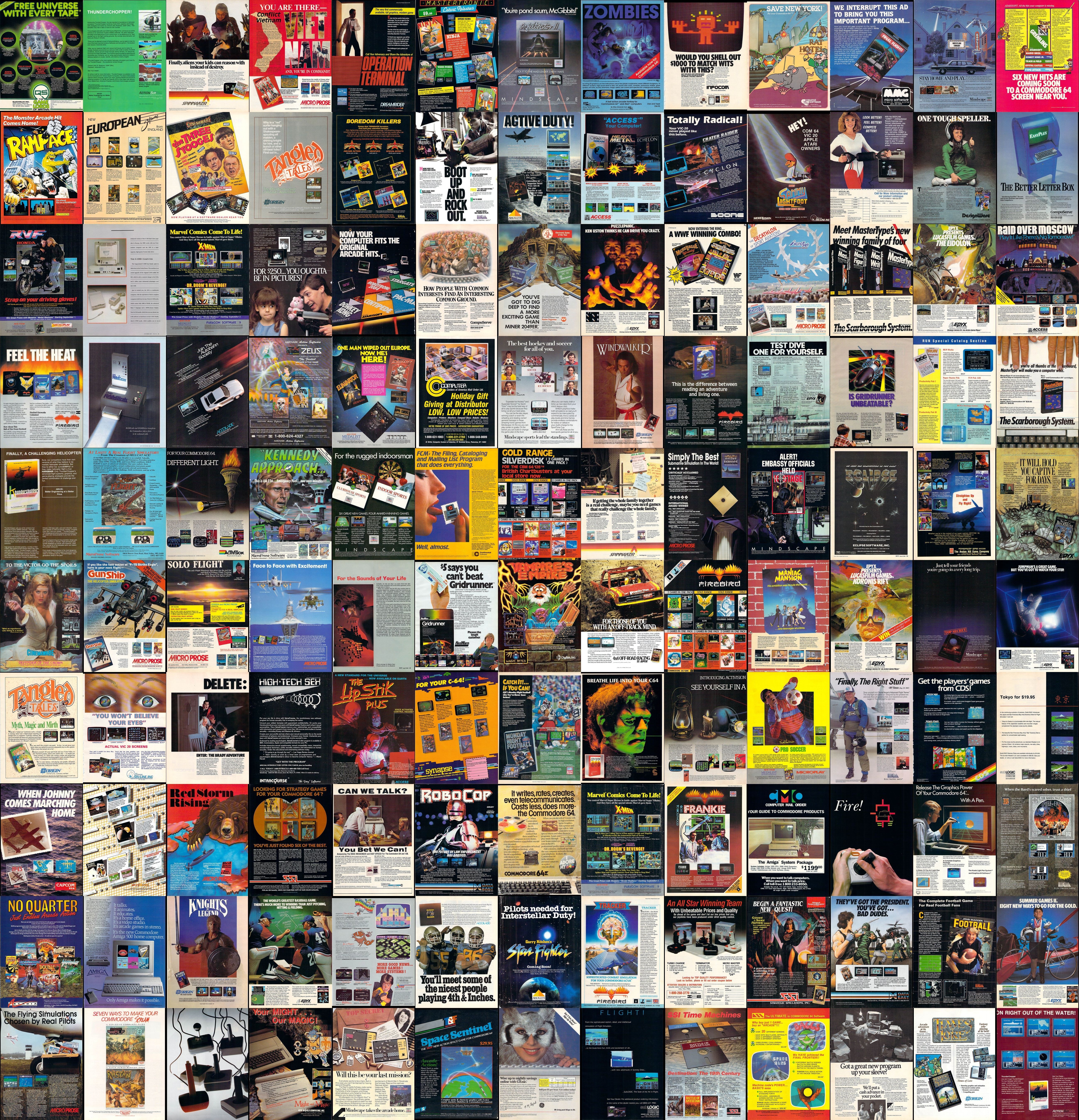 Commodore 64 magazine ads collage