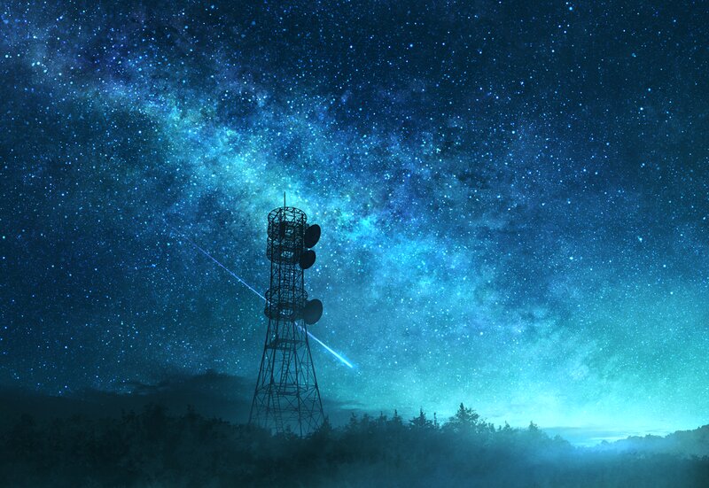 Communication Tower at Night — Blue