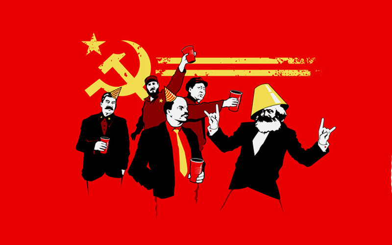 Communist Leaders Party — Red, Celebratory, Illustration, Party Hats