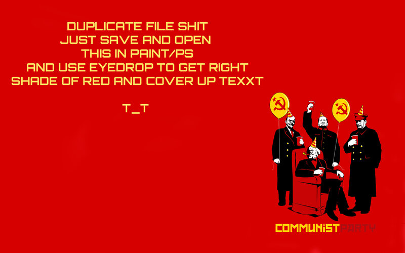 Communist Leaders Party — Red, Satirical, Illustration, Balloons, Party Hats, Text