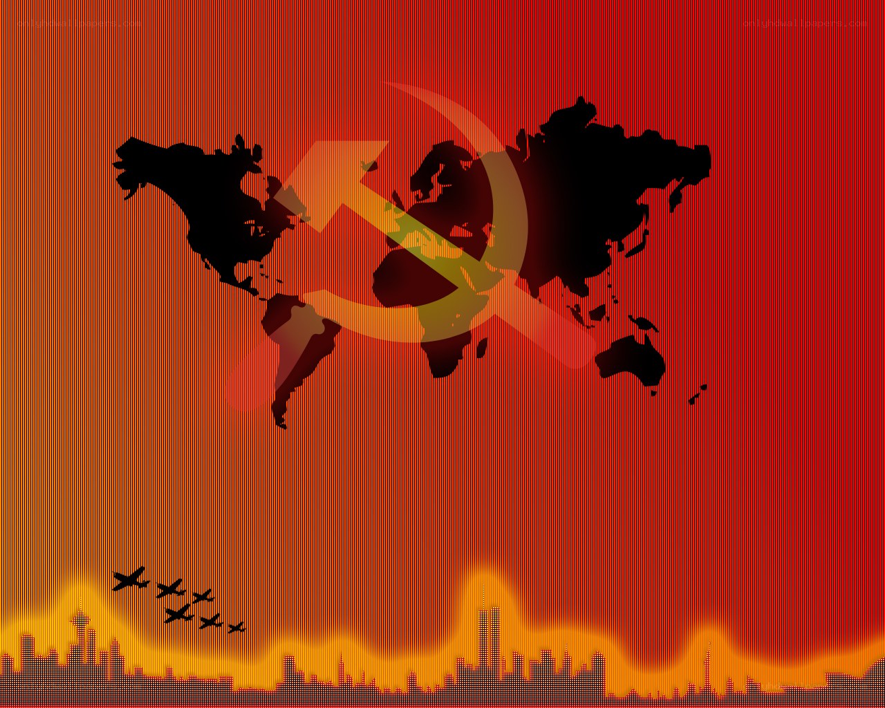 Communist world map with hammer and sickle
